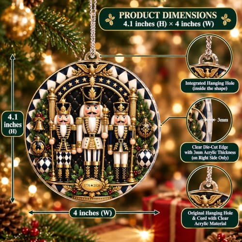 Nutcracker Christmas Ornament - Nutcracker Drummer Ornament 1776-2026 - USA 250th Anniversary Christmas, alternate view 4
