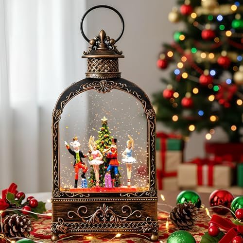 Nutcracker Christmas Snow Globes Lantern Christmas Snow Globe with Music Dance Soldier Nutcracker Scene,6H