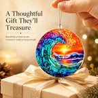 Ocean Wave Ornament for Christmas Tree, Sunset Acrylic Artwork with Coastal Style, Beach Christmas Ornaments, alternate view