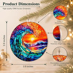 Ocean Wave Ornament for Christmas Tree, Sunset Acrylic Artwork with Coastal Style, Beach Christmas Ornaments, alternate view
