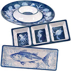 Oceanic 3-Piece Melamine Hostess Set - Includes Chip & Dip Server, 3-Section Relish Tray, and Rectangular Fish