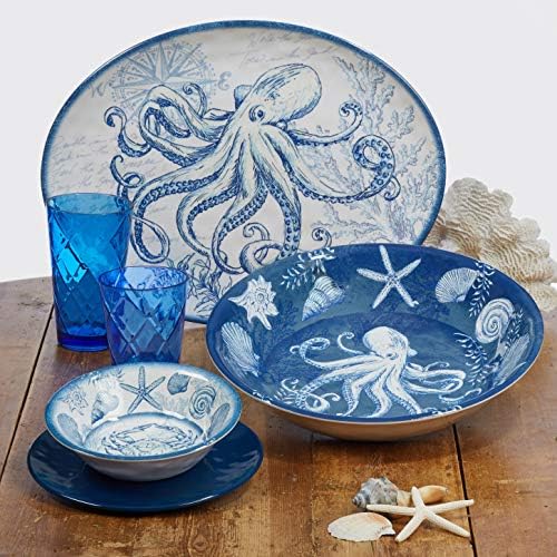 Oceanic 3-Piece Melamine Hostess Set - Includes Chip & Dip Server, 3-Section Relish Tray, and Rectangular Fish, alternate