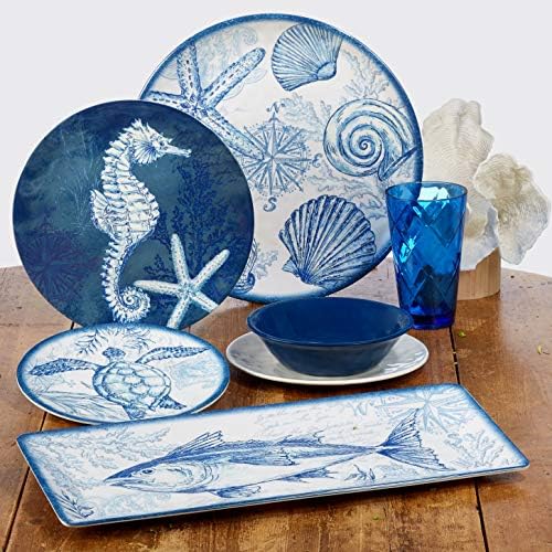 Oceanic 3-Piece Melamine Hostess Set - Includes Chip & Dip Server, 3-Section Relish Tray, and Rectangular Fish, alternate