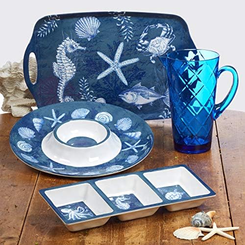 Oceanic 3-Piece Melamine Hostess Set - Includes Chip & Dip Server, 3-Section Relish Tray, and Rectangular Fish, alternate