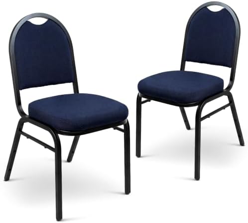 OEF9254-BT/2 Commercial-Grade Dome Back Banquet Stack Chair (Blue Fabric, Black Powder-Coated Frame, 2-Pack)