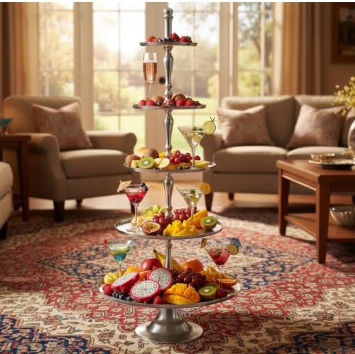 Old World Grand Hotel Silver 5 Tier Stand, 61.75" in Silver, alternate view 2