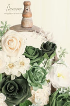 Olive Green Artificial Flowers Forest Green Fake Roses Peonies Dahlia Greenery Combo Box Set for DIY Wedding, alternate view