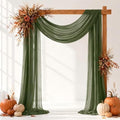 Olive Green Wedding Arch Draping Fabric Sheer Curtain Drapes 4 Panels | 20ft Extra Long Shimmery Backdrop