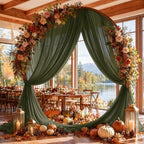 Olive Green Wedding Arch Draping Fabric Sheer Curtain Drapes 4 Panels | 20ft Extra Long Shimmery Backdrop, alternate view 2