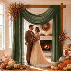 Olive Green Wedding Arch Draping Fabric Sheer Curtain Drapes 4 Panels | 20ft Extra Long Shimmery Backdrop, alternate view 3