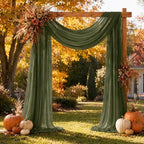 Olive Green Wedding Arch Draping Fabric Sheer Curtain Drapes 4 Panels | 20ft Extra Long Shimmery Backdrop, alternate view 4