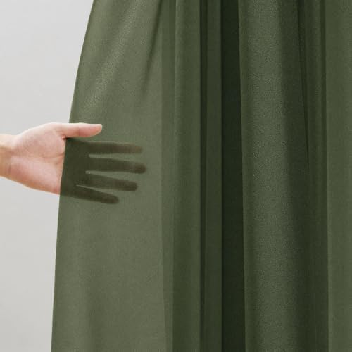 Olive Green Wedding Arch Draping Fabric Sheer Curtain Drapes 4 Panels | 20ft Extra Long Shimmery Backdrop, alternate view 5