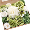 Olive Green White Artificial Flowers Fake Roses Peonies and Greenery Combo Box Set for DIY Wedding Bouquets