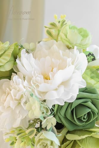 Olive Green White Artificial Flowers Fake Roses Peonies and Greenery Combo Box Set for DIY Wedding Bouquets, alternate view 3