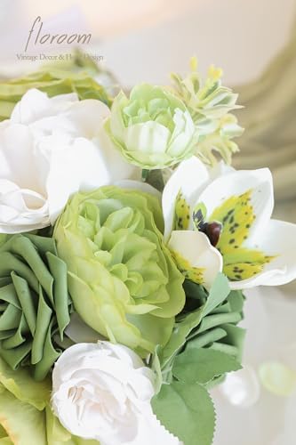 Olive Green White Artificial Flowers Fake Roses Peonies and Greenery Combo Box Set for DIY Wedding Bouquets, alternate view 4