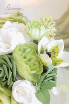 Olive Green White Artificial Flowers Fake Roses Peonies and Greenery Combo Box Set for DIY Wedding Bouquets, alternate view 4
