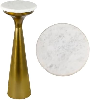 Oliver 8" Round Marble Pedestal Drink Table, Gold/White
