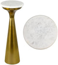 Oliver 8" Round Marble Pedestal Drink Table, Gold/White