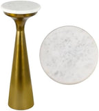 Oliver 8" Round Marble Pedestal Drink Table, Gold/White