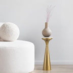 Oliver 8" Round Marble Pedestal Drink Table, Gold/White, alternate view 2