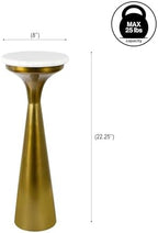 Oliver 8" Round Marble Pedestal Drink Table, Gold/White, alternate view 3