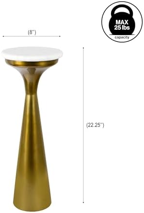 Oliver 8" Round Marble Pedestal Drink Table, Gold/White, alternate view 3