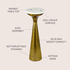 Oliver 8" Round Marble Pedestal Drink Table, Gold/White, alternate view 4