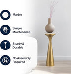 Oliver 8" Round Marble Pedestal Drink Table, Gold/White, alternate view 5