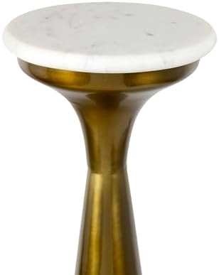 Oliver 8" Round Marble Pedestal Drink Table, Gold/White, alternate view 6
