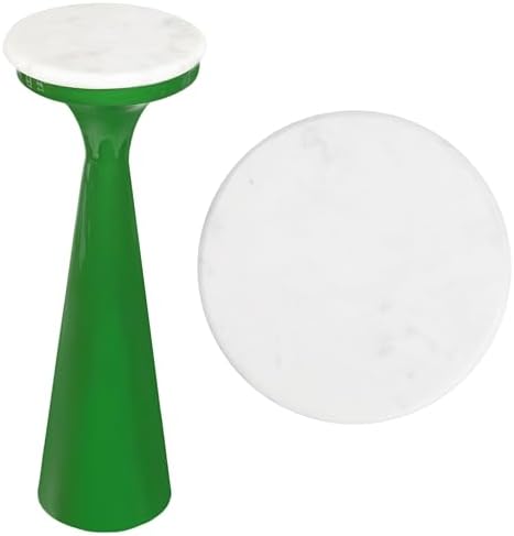 Oliver 8" Round Marble Pedestal Drink Table, Green/White