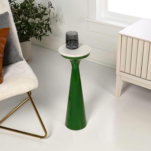 Oliver 8" Round Marble Pedestal Drink Table, Green/White, alternate view 2