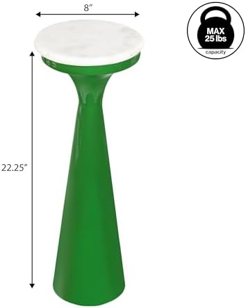 Oliver 8" Round Marble Pedestal Drink Table, Green/White, alternate view 3