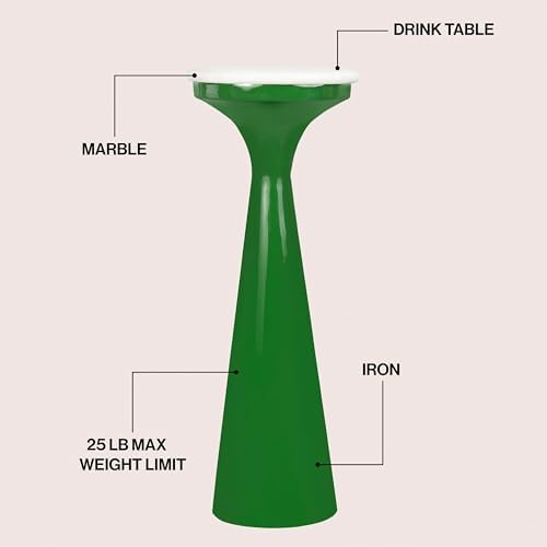 Oliver 8" Round Marble Pedestal Drink Table, Green/White, alternate view 4