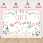 One Silly Goose Backdrop, Pink 1st Birthday Party Decoration for Kids One Silly Goose Banner Duck Farm Animal