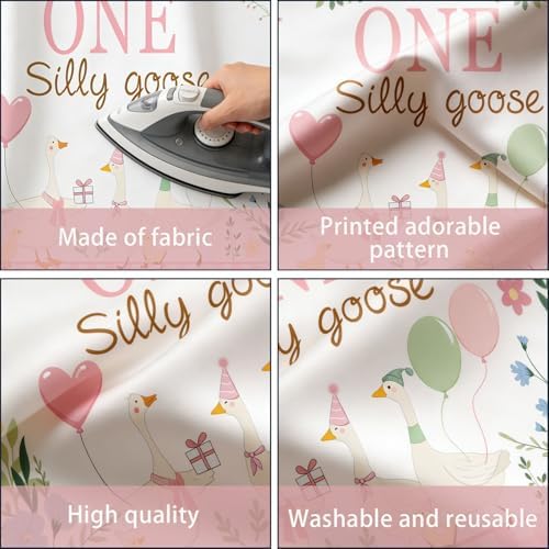 One Silly Goose Backdrop, Pink 1st Birthday Party Decoration for Kids One Silly Goose Banner Duck Farm Animal, alternate view