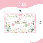 One Silly Goose Backdrop, Pink 1st Birthday Party Decoration for Kids One Silly Goose Banner Duck Farm Animal, alternate view