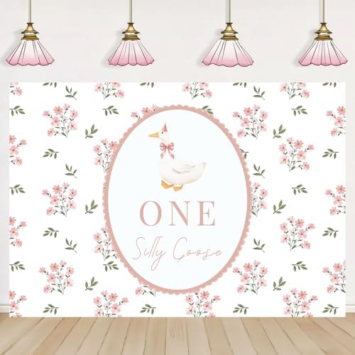 One Silly Goose Backdrop, Pink 1st Birthday Party Decoration One Silly Goose Banner Farm Animal First 1 Year Old, alternate
