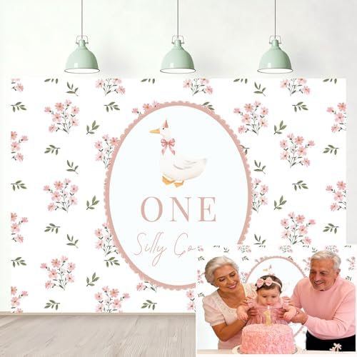 One Silly Goose Backdrop, Pink 1st Birthday Party Decoration One Silly Goose Banner Farm Animal First 1 Year Old, alternate