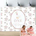 One Silly Goose Backdrop, Pink 1st Birthday Party Decoration One Silly Goose Banner Farm Animal First 1 Year Old, alternate