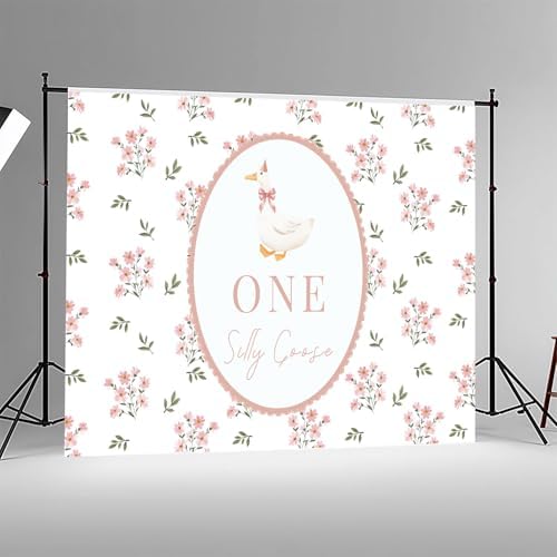 One Silly Goose Backdrop, Pink 1st Birthday Party Decoration One Silly Goose Banner Farm Animal First 1 Year Old, alternate