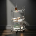 ONELUX Round Acylic Serving Cart for Home, Acylic Side Table on Wheels, Rolling Beverage Storage Shelf for