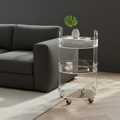 ONELUX Round Acylic Serving Cart for Home, Acylic Side Table on Wheels, Rolling Beverage Storage Shelf for, alternate view 4