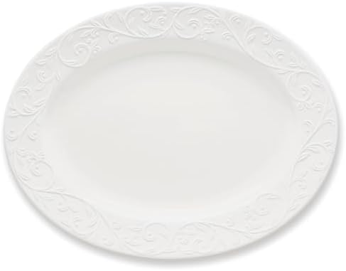 Opal Innocence Carved Oval Porcelain Serving Platter in White