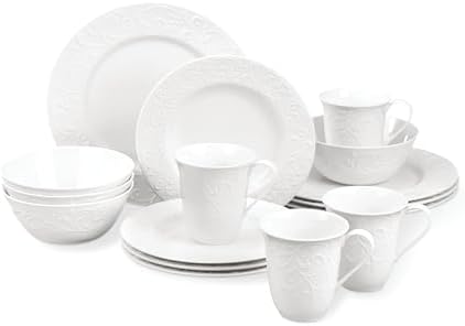 Opal Innocence Carved Porcelain 16-Piece Dinnerware Set for 4 in 16-Piece Place Setting