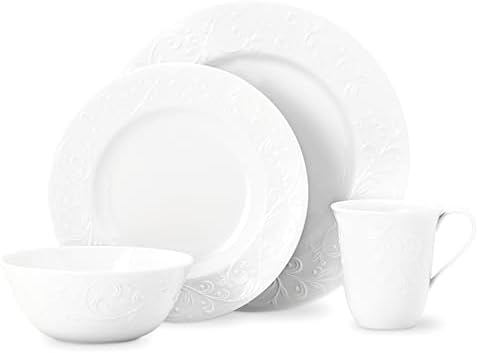 Opal Innocence Carved Porcelain 4-Piece Dinnerware Set for 1 in White
