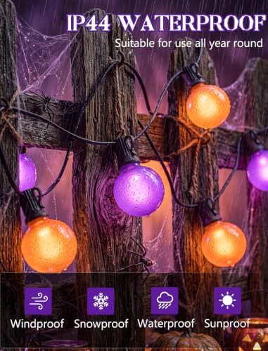 Orange and Purple Halloween Lights Outdoor, 25Ft 27 G40 Shatterproof Bulbs, alternate view 4