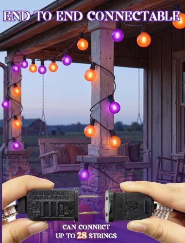 Orange and Purple Halloween Lights Outdoor, 25Ft 27 G40 Shatterproof Bulbs, alternate view 5