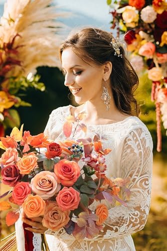 Orange Artificial Flowers Combo Box Set Fall Silk Flowers Fake Rose for DIY Floral Arrangements Wedding Bouquets, alternate