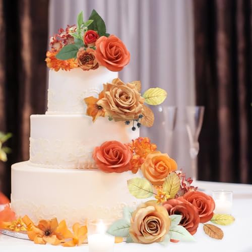Orange Artificial Flowers Combo Box Set Fall Silk Flowers Fake Rose for DIY Floral Arrangements Wedding Bouquets, alternate