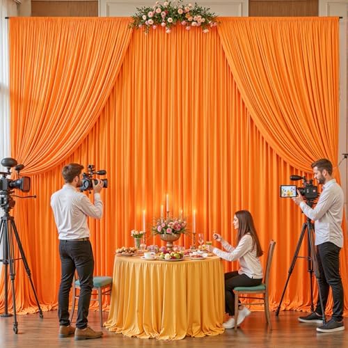 Orange Backdrop Curtains 32 x 10 ft for Photo Background Wrinkle Free Drape in W4' x H10'(8 panels) in Orange, alternate view